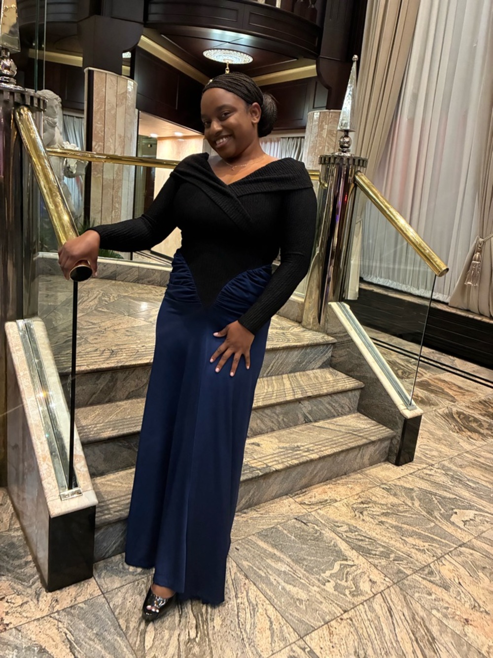 SHEIN Black & Navy Blue Two-Tone Maxi Dress - Picture 5 of 7